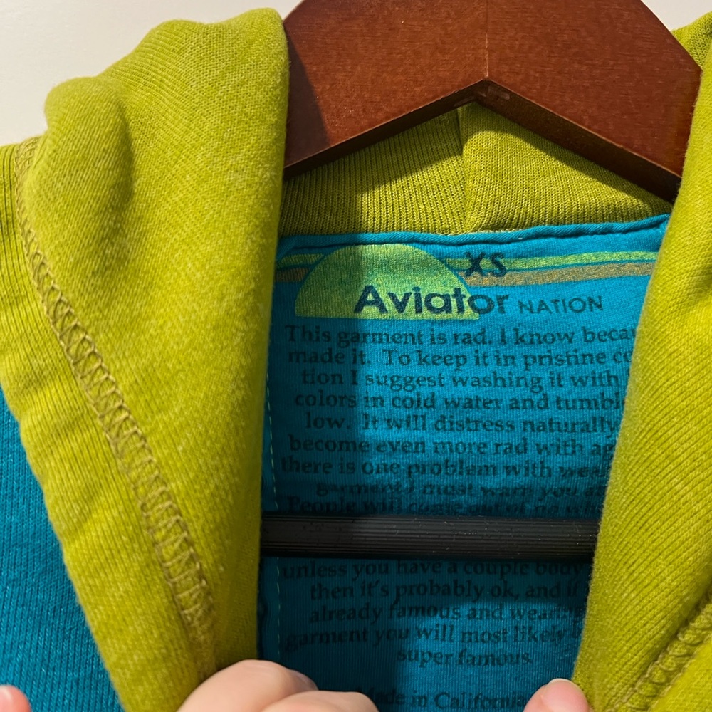 Aviator Nation Teal and Green Cowl Neck Cropped Hoodie - Picture 3 of 4